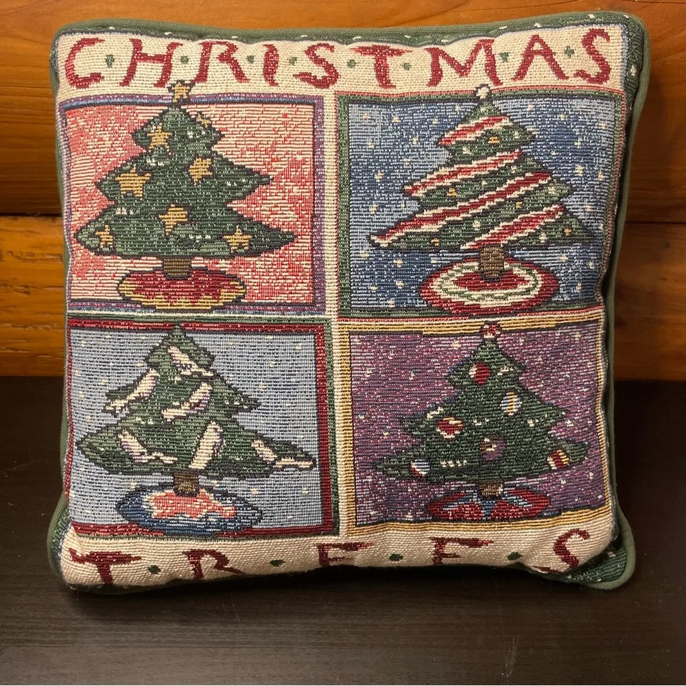 Festive 12x12 Christmas Trees Tapestry Decorative‎ Pillow